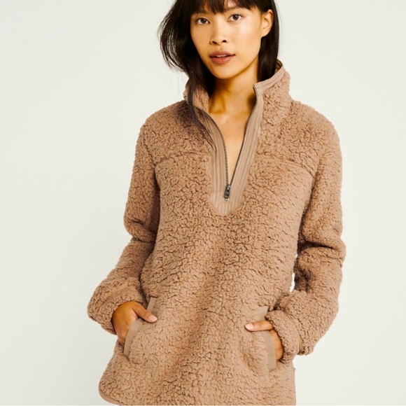 Abercrombie and Fitch Soft A&F Quart Zip Sherpa Pullover Large - Picture 2 of 10